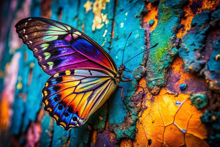 Urban Butterfly Detail: Grunge Wall, Decaying Beauty, Macro Insect Photographyの素材