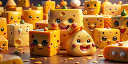 Adorable Happy Cheese Characters: Fun Cartoon Food Set for Kidsの素材