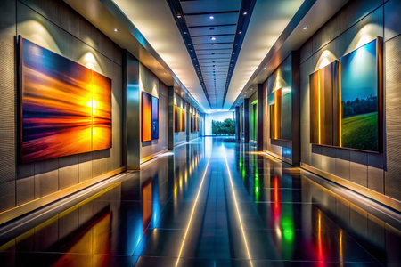 Abstract Art Gallery Hallway - Low Light Minimalist Modern Artworkの素材