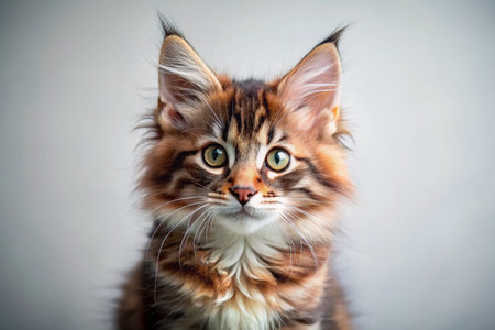 Adorable Maine Coon Kitten, Minimalist Studio Portraitの素材