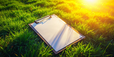 Aerial View of Clipboard with Blank Paper - Drone Photography Stock Photoの素材