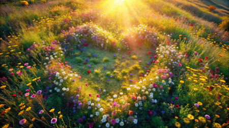 Aerial View of Heart-Shaped Field, Drone Photography, Shy, Blushing, Embarrassedの素材