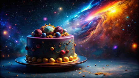Celestial Dessert: Galaxy-Inspired Cake Under a Starry Night Skyの素材