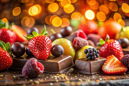 Delicious Fruit Chocolate with Bokeh Background - Gourmet Dessert Photographyの素材