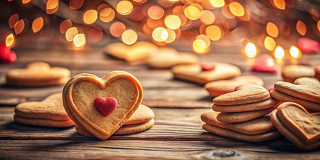 Delicious Homemade Valentine's Day Cookies, Heart-Shaped Treats, Sweet Baked Goods, Romantic Dessertの素材