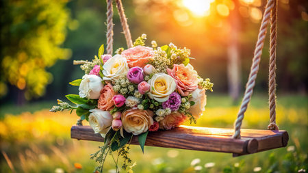 Delicate Bridal Bouquet Swinging Gently in Macro Detailの素材