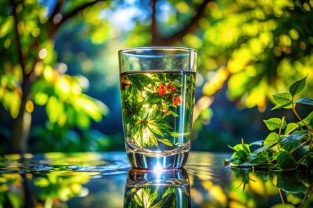 Double Exposure: Glass Tumbler and Abstract Nature Scene - Stock Photoの素材