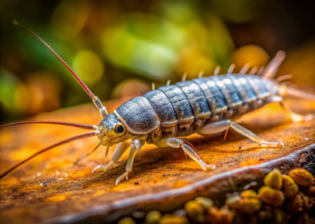Macro Photography: Silverfish Close-Up, Detailed Texture, Insect Anatomy, Lepisma Saccharinaの素材