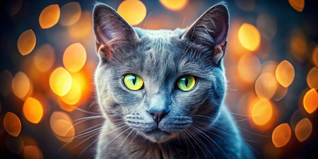Majestic Russian Blue Cat with High Depth of Field - Stunning Portraitの素材