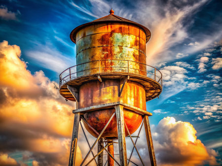 Majestic Hilltop Water Tower: Macro Photography of Rust and Textureの素材