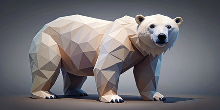 Majestic Polar Bear: Geometric Drone Aerial View - Isolated on Grayの素材