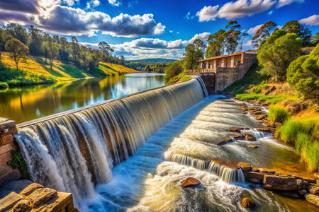 Melbourne Dights Falls Dam - Sunny Day Architectural Photographyの素材