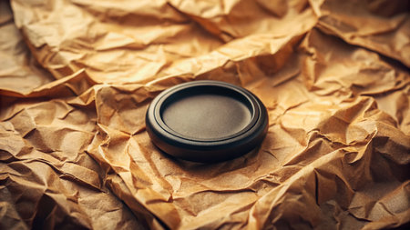 Minimalist Black Circle on Crumpled Brown Paper - Abstract Design Backgroundの素材