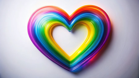 Rainbow Heart Long Exposure Photography: LGBTQ+ Pride Symbol on Whiteの素材