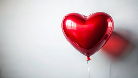 Red Balloon Double Exposure: Surreal Floating Heart Shape on White Backgroundの素材