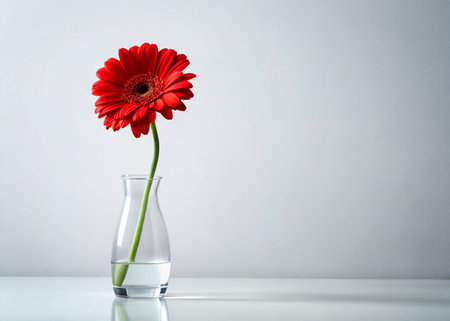 Red Flower in Vase, White Background Panoramic Stock Photoの素材