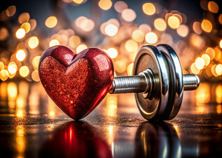 Red Metallic Heart Dumbbell: Strength, Fitness, Love, Workout, Gymの素材