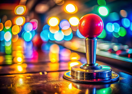Retro Arcade Joystick Wallpaper: Vintage Gaming Background, Low Light Photographyの素材