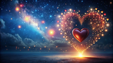 Romantic Night Sky with Glowing Hearts - Perfect for Valentine's Day or Love Themesの素材