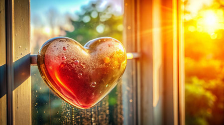 Romantic Heart-Shaped Soap on Glass Door - Valentine's Day Still Lifeの素材