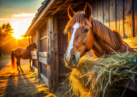 Rustic Barn Horse Treats: Hay Bale Picnic with Horsesの素材