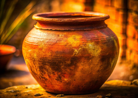 Rustic Clay Pot: Earthy Texture &amp; Warm Tones, Stock Photoの素材