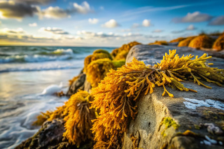 Sarasota Beach Rock: Yellow Seaweed Texture, Urban Exploration Photographyの素材