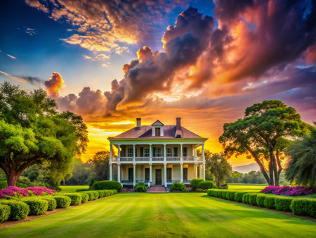 Serene Plantation Portrait: Calm Atmosphere, Beautiful Skyの素材