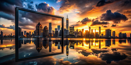 Silhouette Cityscape Reflection - Dramatic Urban Mirror Imageの素材