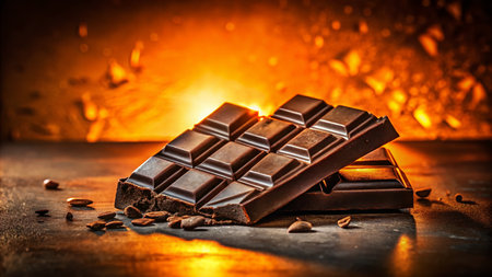Silhouette of Broken Dark Chocolate Bar - Dramatic Food Photographyの素材