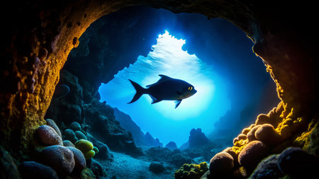 Silhouette of Fish Hiding in Sabang, Indonesia Cave - Underwater Wildlifeの素材