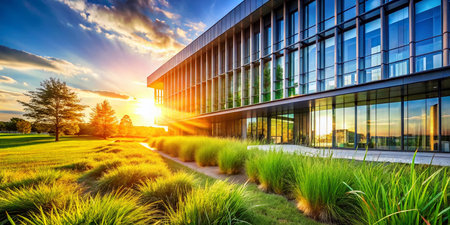 Soft Melinis Repens Grass in Architectural Setting - Lush Green Landscape Designの素材