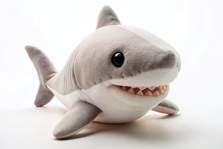Soft White Shark Plush Toy on White Background - Adorable Baby Shark Stuffed Animalの素材
