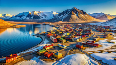 Stunning Aerial View of Longyearbyen, Svalbard - Arctic Norway Landscapeの素材
