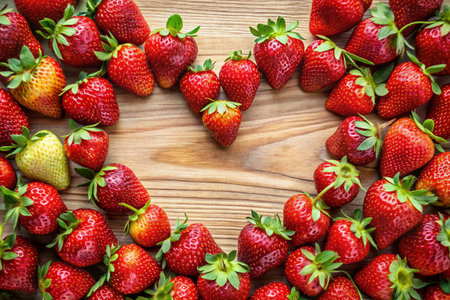 Strawberry Heart Shape: Romantic Food Photography with Copy Spaceの素材