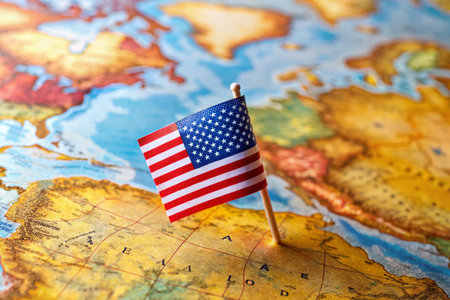 US Flag World Map: Candid Photo of Global Reachの素材