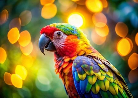 Vibrant Parrot Portrait with Bokeh Background - Colorful Bird Stock Photoの素材