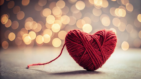 Vintage Red Heart on Brown Threads, White Background - Romantic Stock Photoの素材