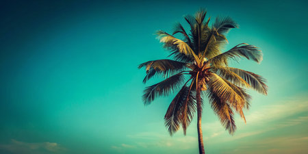 Vintage Photo: Majestic Coconut Palm Tree Against Vibrant Blue Skyの素材