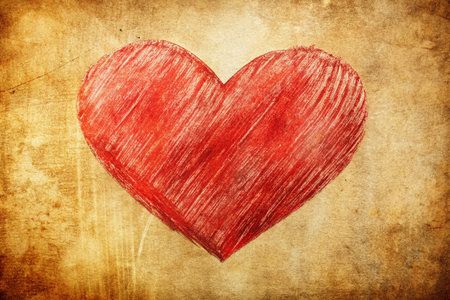 Vintage Red Heart Doodle: Romantic Grunge Texture Stock Photoの素材