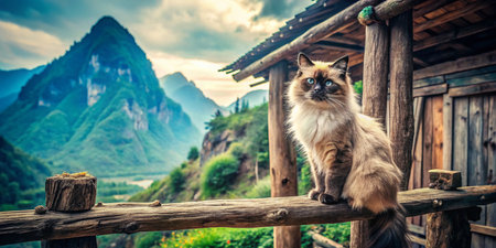 Vintage Photo: Majestic Mountain Cat, Ta Xua, Vietnamの素材
