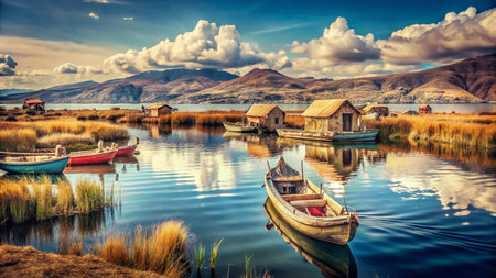 Vintage Lake Titicaca, Puno Peru: Andean Landscape Photographyの素材