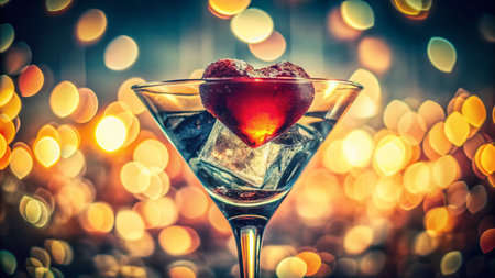 Vintage Martini Glass Heart Shaped Cocktail - Romantic Retro Drink Photoの素材