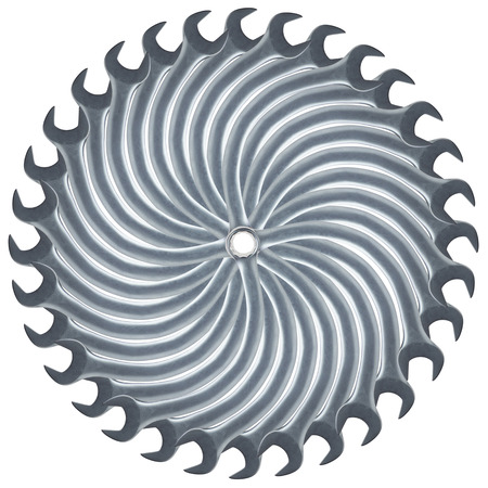 Circular saw blade made of spanners isolated on white background 