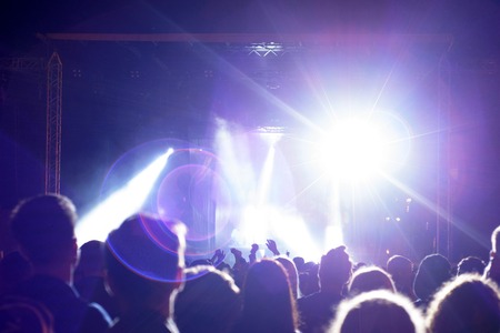 cheering crowd in concert near stage, Light Lens Flare, Light leakの写真素材