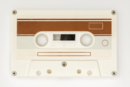 Vintage audio cassette tape isolated on white backgroundの写真素材