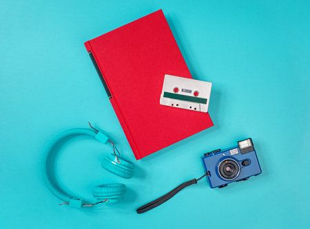 Red book on the green metal tableの写真素材