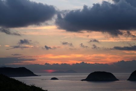 Colorful sunrise over the sea, Sai Wan, Sai Kungの写真素材