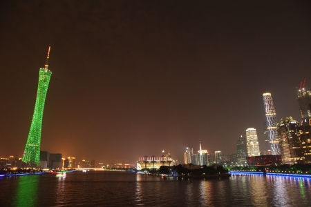 Pearl River at night, Guangzhou, Chinaのeditorial素材