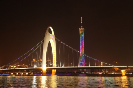 Liede Bridge at night, Guangzhou, Chinaのeditorial素材